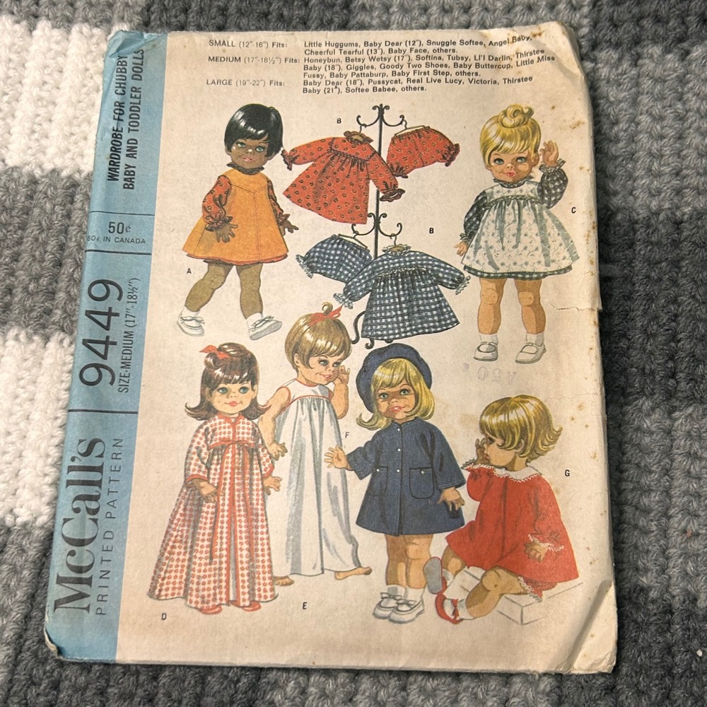 McCall's 9449 Doll Clothes Pattern Medium CUT Color Vintage 1968 Wardrobe DIY